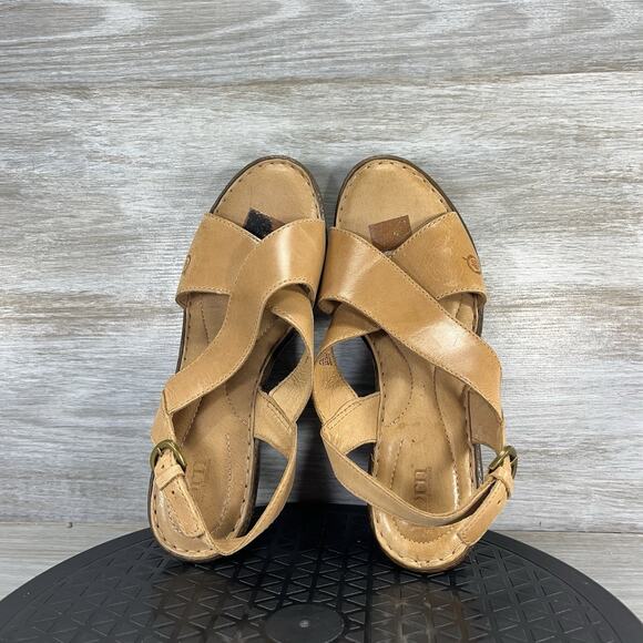 Born Woman’s Ashley Brown Leather Wedge Sandals Size 8 - Picture 6 of 10